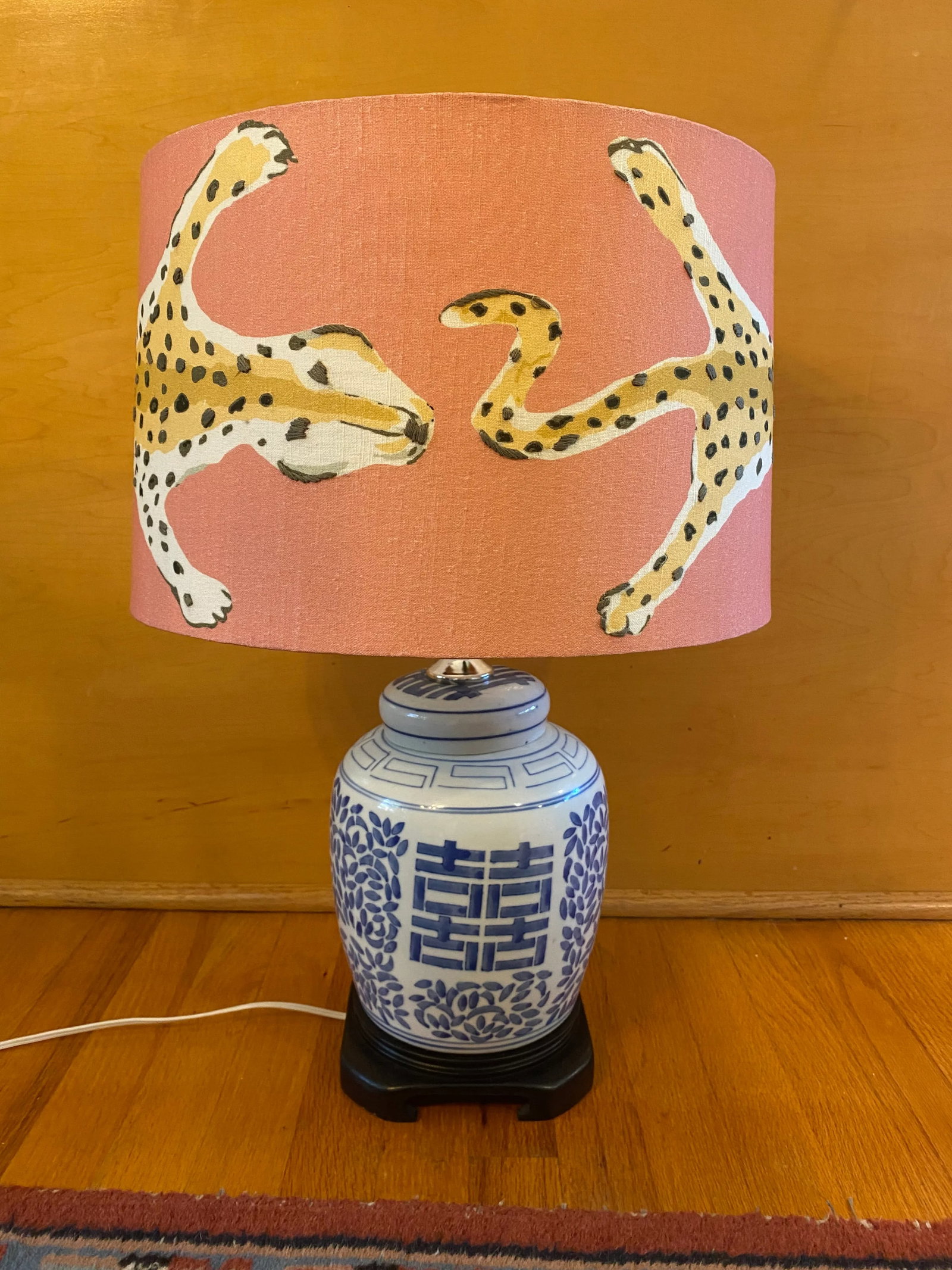 Vintage Double Happiness Ginger Jar Lamp W/ Dana Gibson Shade - 3