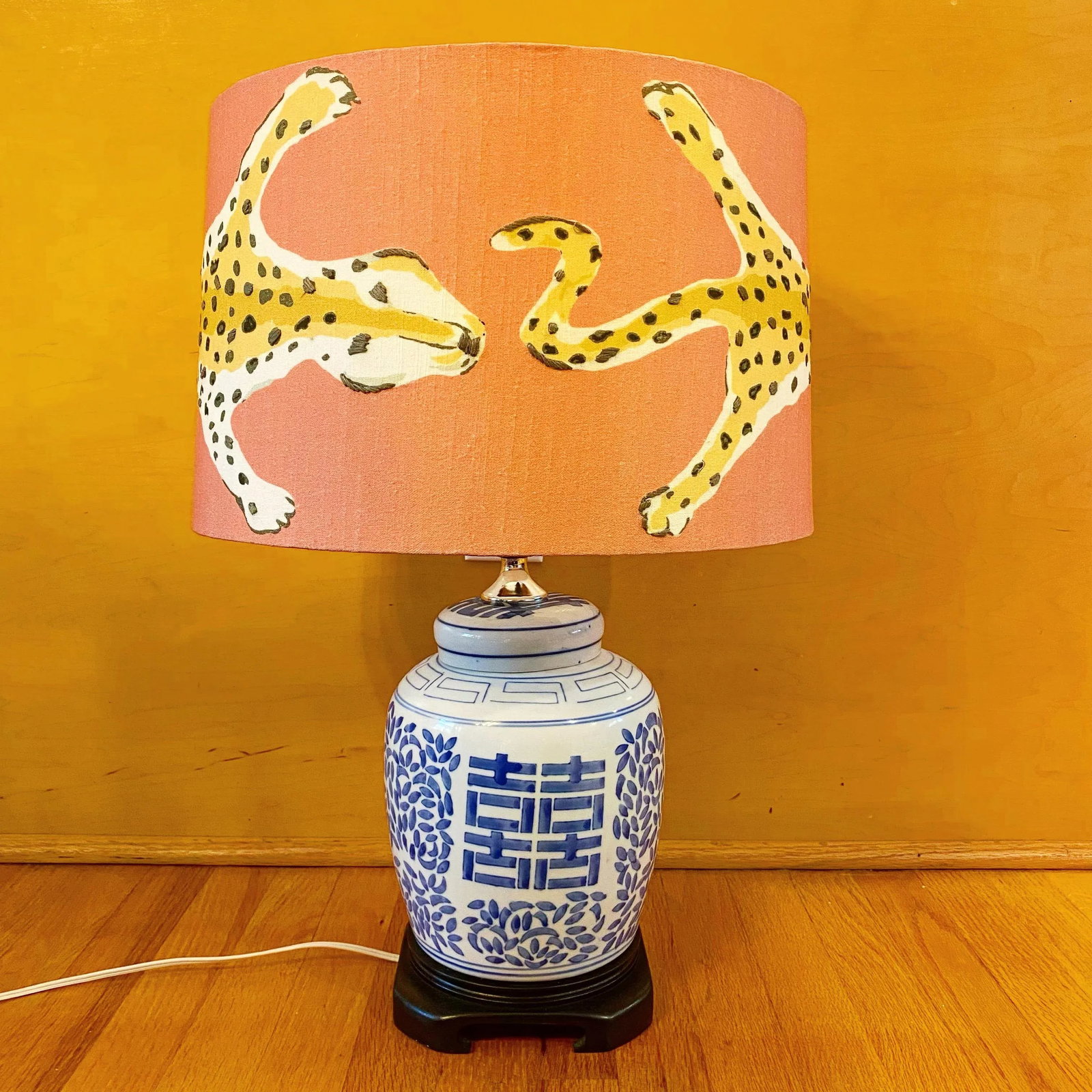 Vintage Double Happiness Ginger Jar Lamp W/ Dana Gibson Shade - 7