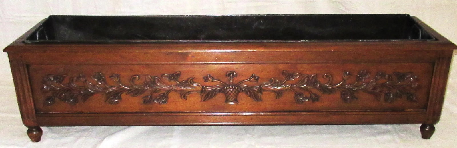 Vintage Oak French Planter Jardiniere With Metal Liner - 11