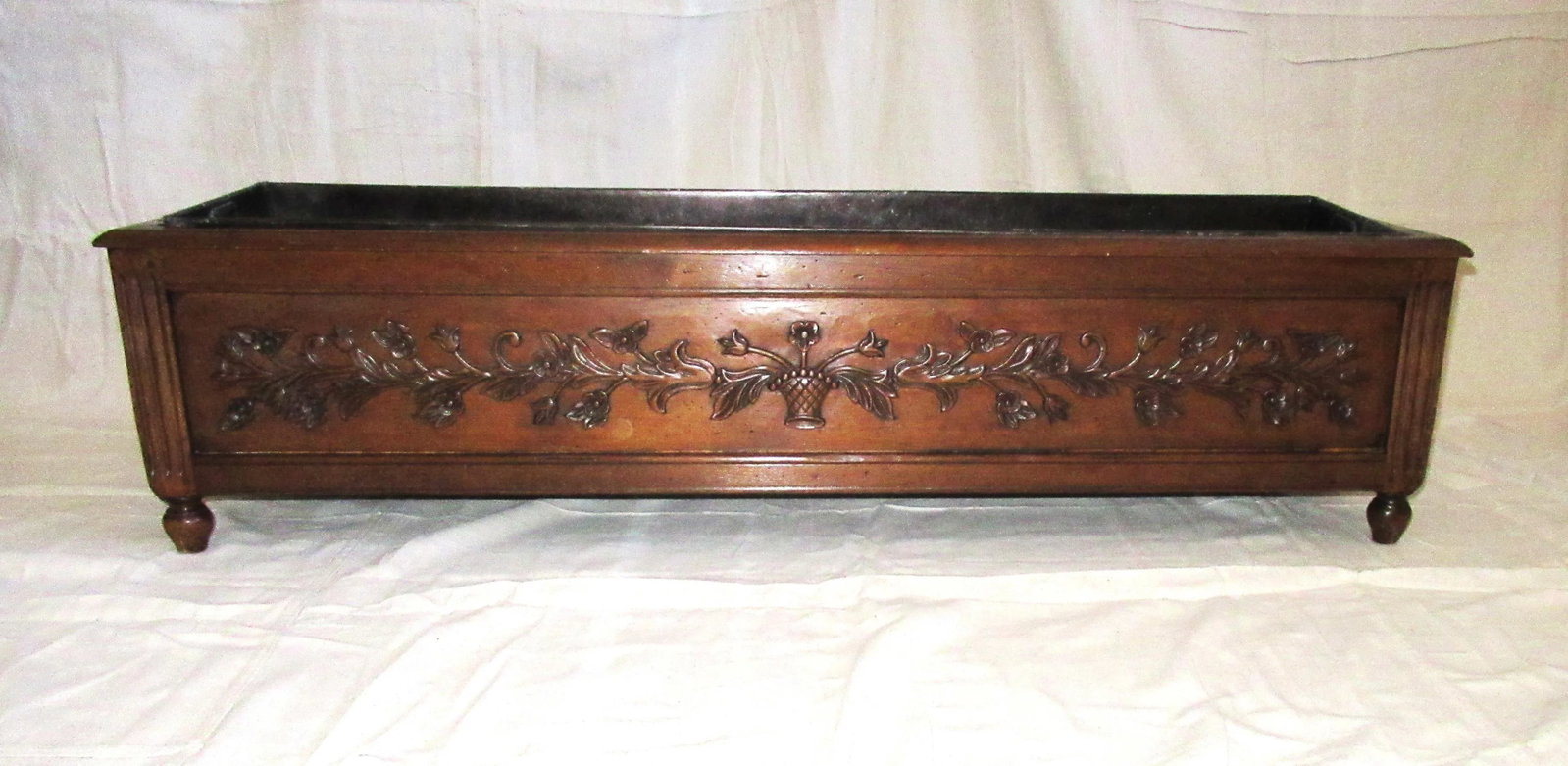 Vintage Oak French Planter Jardiniere With Metal Liner - 2