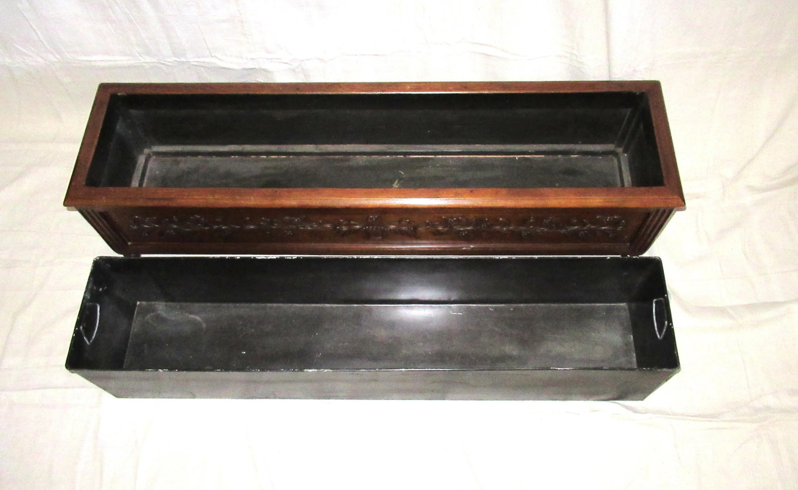 Vintage Oak French Planter Jardiniere With Metal Liner - 8