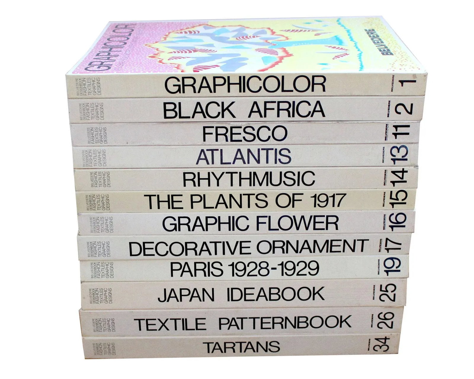 1980's Belvedere Italian Graphic Art Design Coffee Table Decorative Hard Cover Books - Set of 12 - 12