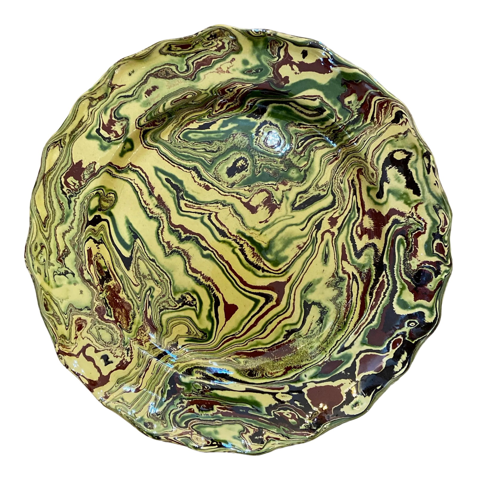 1980s Vintage French Marbleized Platter: Stunning vintage one of the kind yellow marbleized pottery serving platter, French, 1980s Condition: Alterations: Original Condition Unaltered Imperfections: Some Imperfections Condition Notes: very g