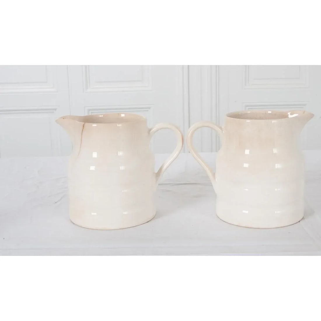 English Early 20th Century Ironstone Dairy Pitchers - A Pair - 4