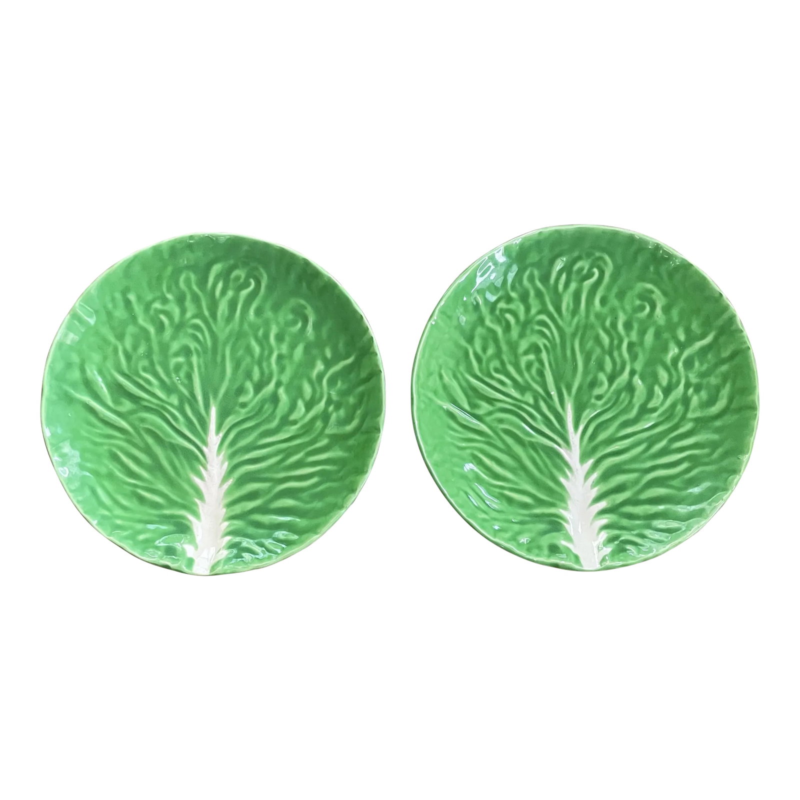 1960s Italian Large Cabbage Ware Plates- Set of 2 (1 of 10)