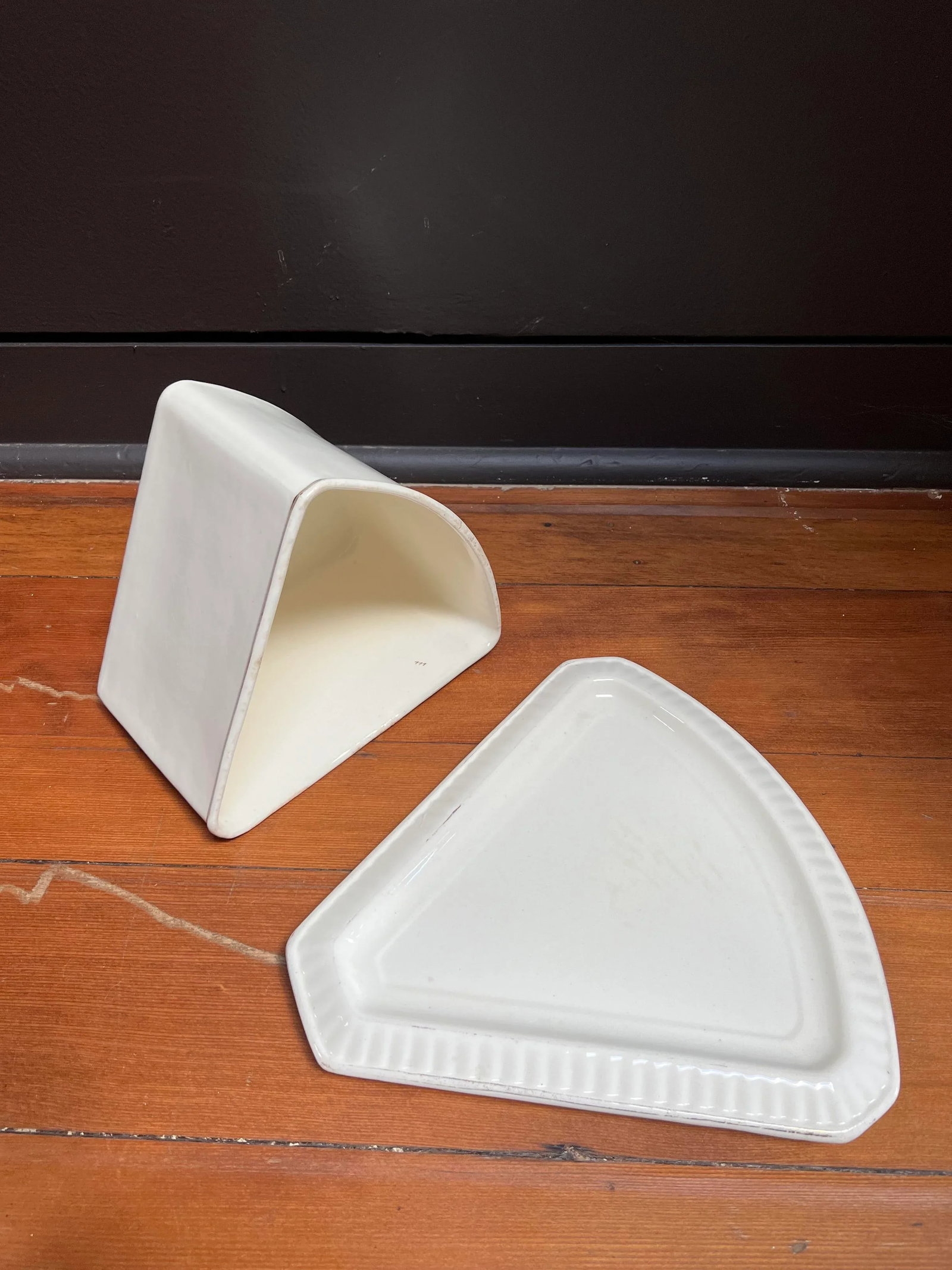 Antique Covered Cheese Plate by Franz Ant. Mehlem - White With Gold Trim - 5