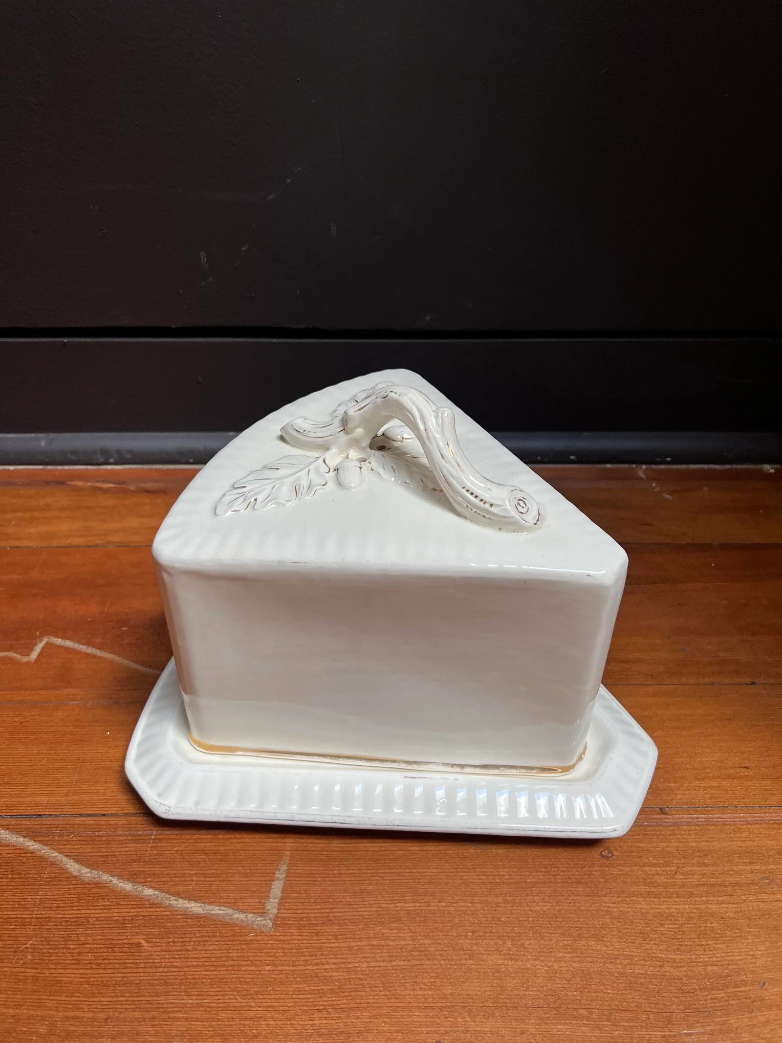 Antique Covered Cheese Plate by Franz Ant. Mehlem - White With Gold Trim - 9