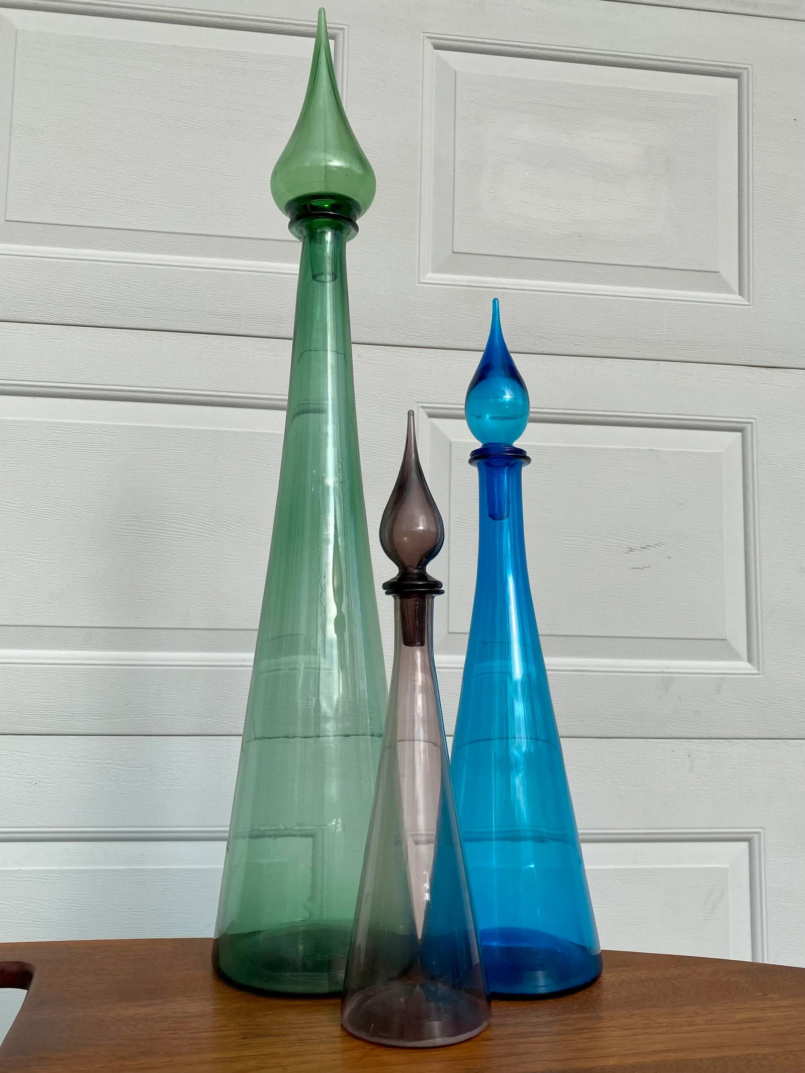 Mid 20th Century Empoli Italian Glass Teardrop Decanters- Set of Three - 11