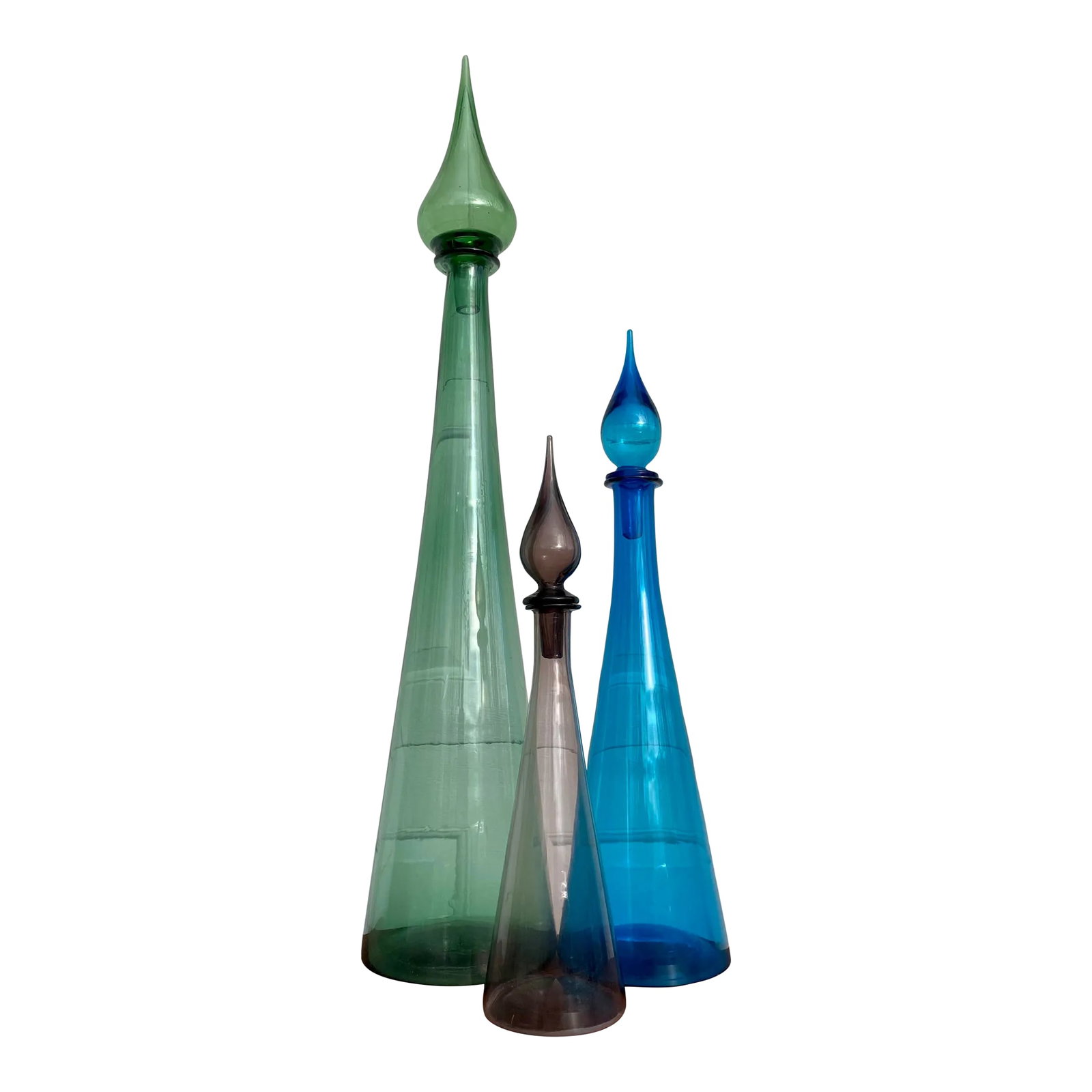Mid 20th Century Empoli Italian Glass Teardrop Decanters- Set of Three (1 of 11)