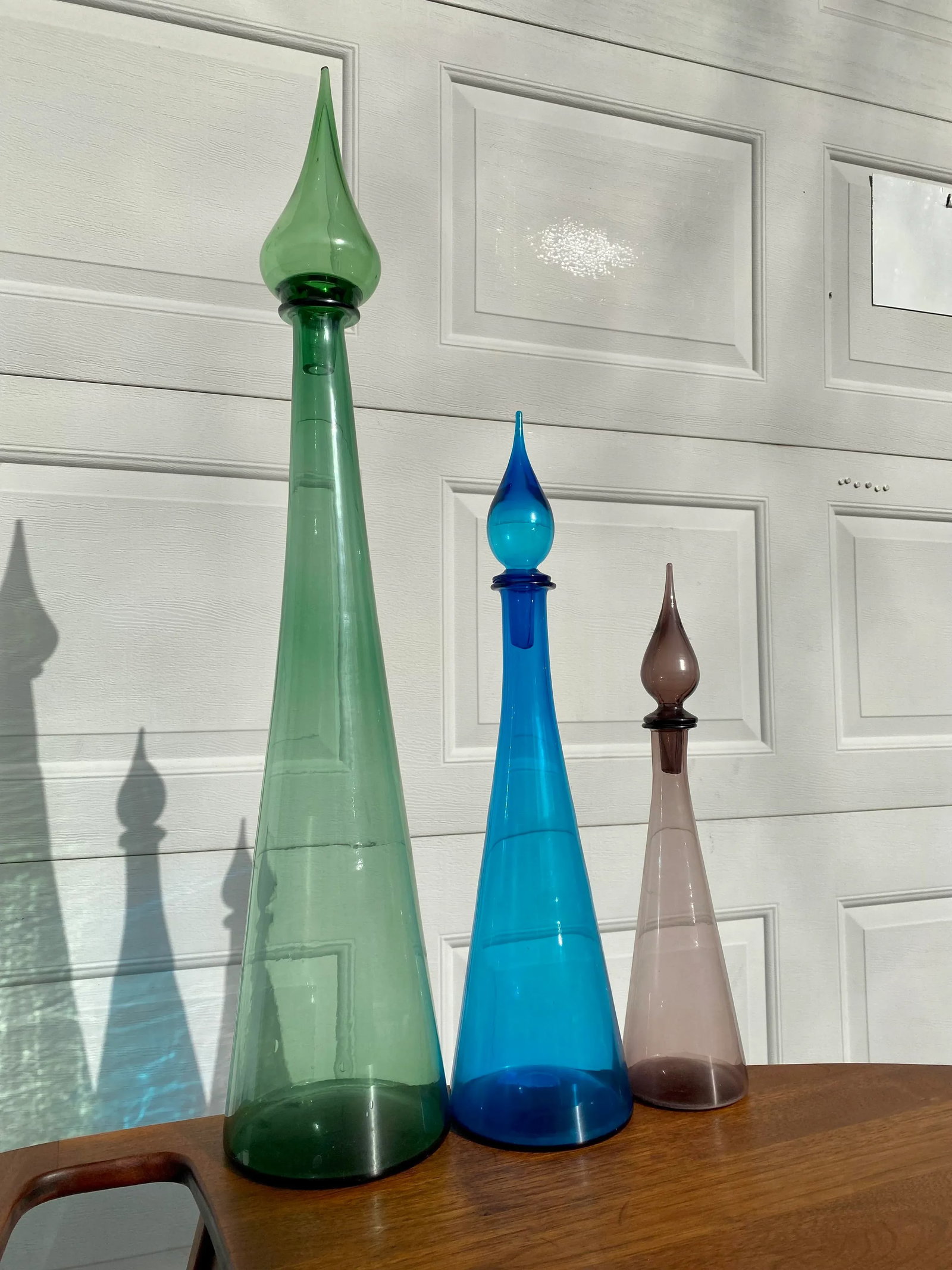 Mid 20th Century Empoli Italian Glass Teardrop Decanters- Set of Three - 2