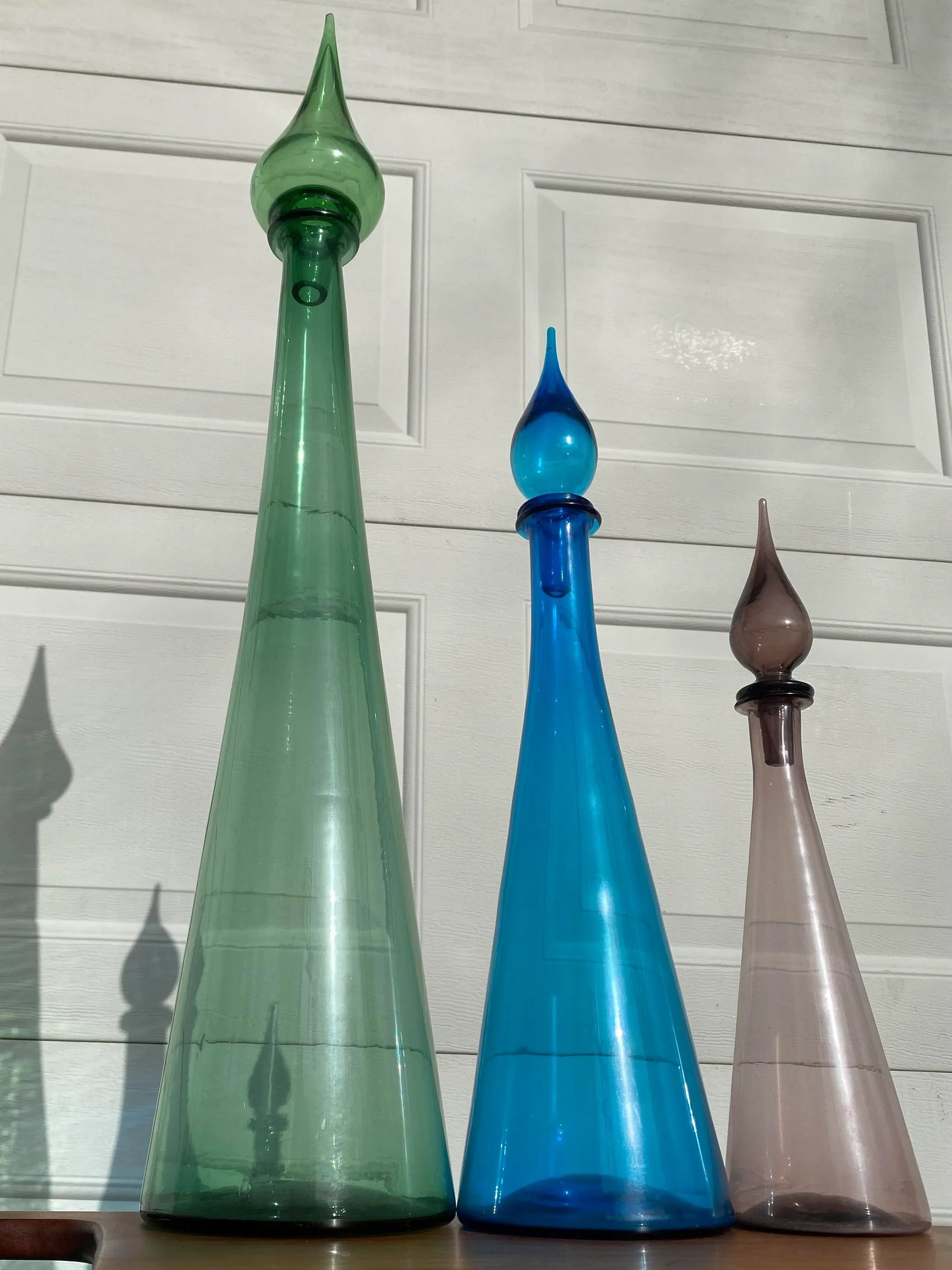 Mid 20th Century Empoli Italian Glass Teardrop Decanters- Set of Three - 4