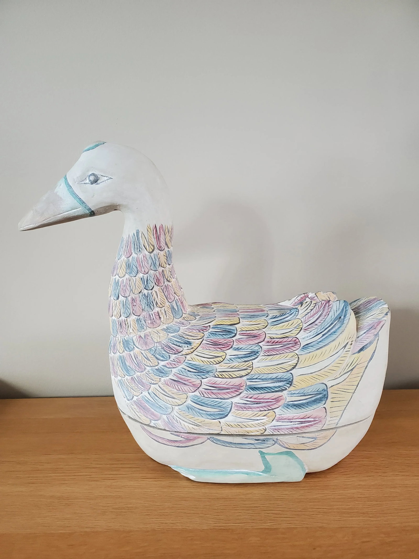Vintage Mid 20th Century Chinese Hand-Painted Wooden Goose Box - 10