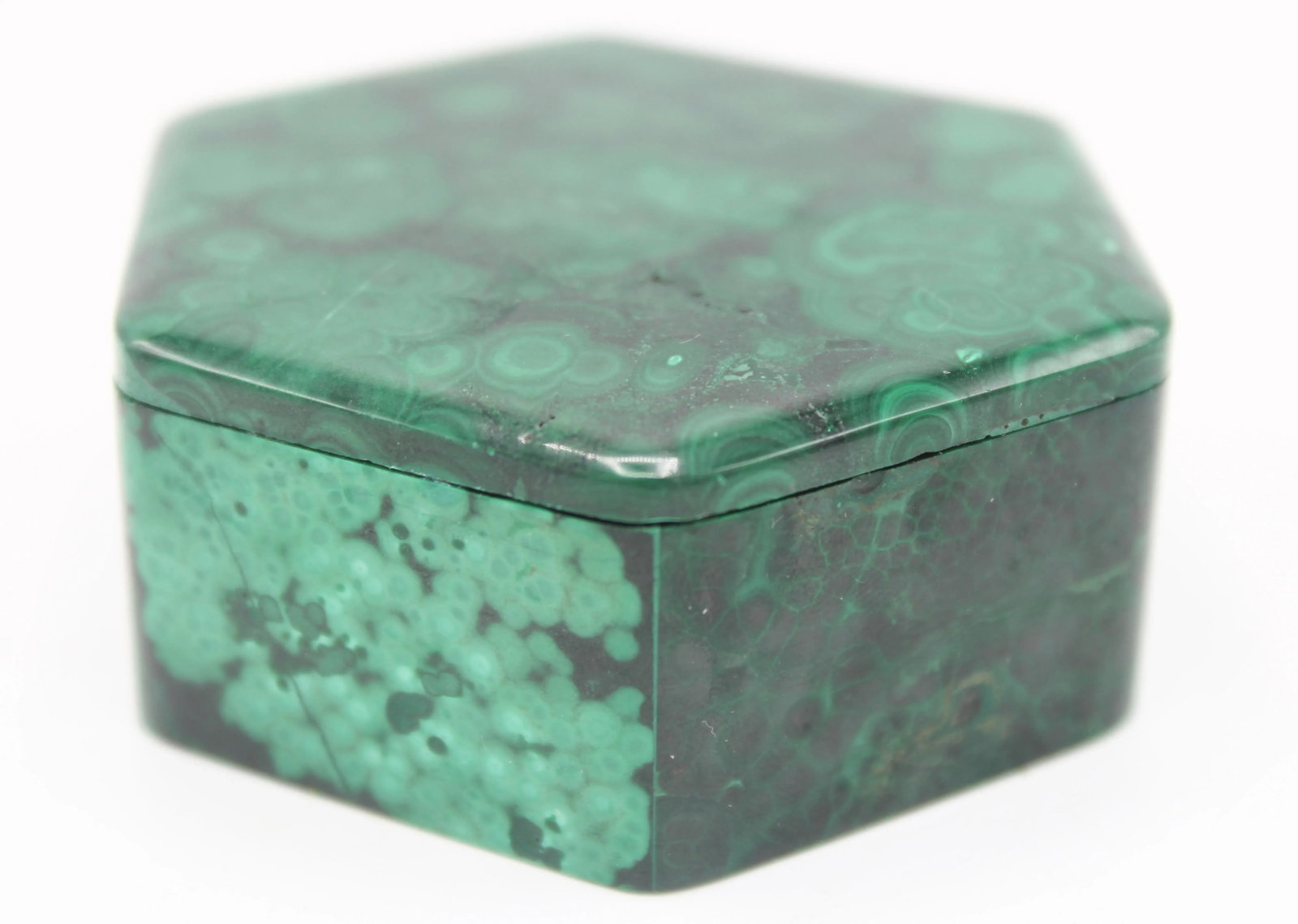 Vintage Hexagonal Genuine Malachite Box - 10