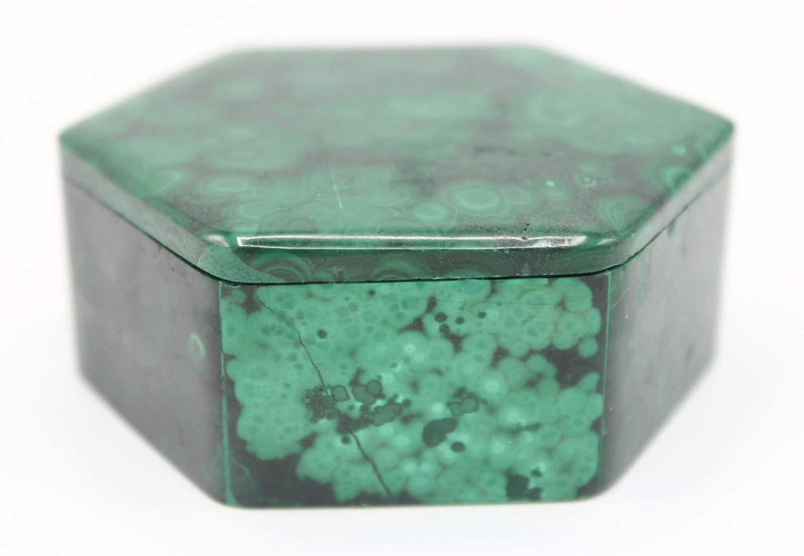 Vintage Hexagonal Genuine Malachite Box - 2