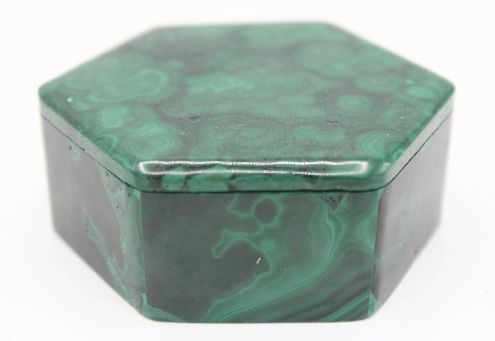 Vintage Hexagonal Genuine Malachite Box - 3