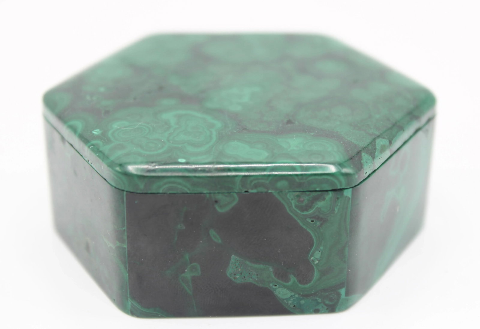 Vintage Hexagonal Genuine Malachite Box - 4