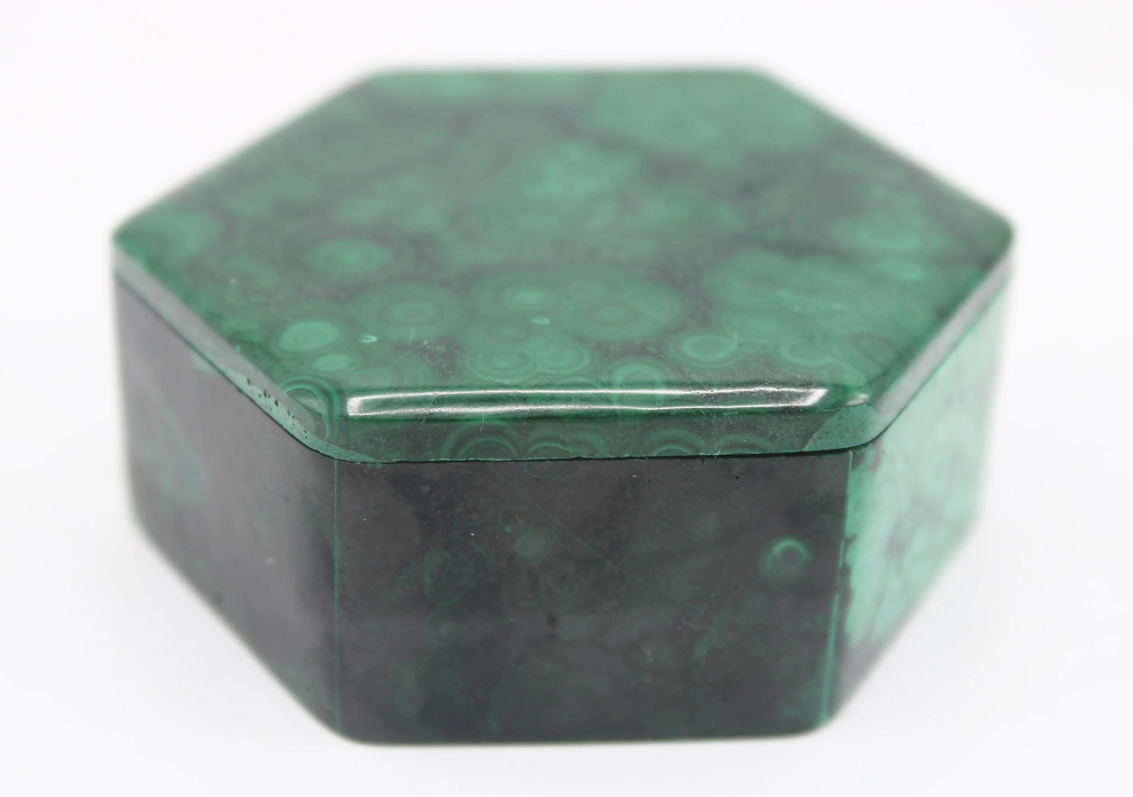 Vintage Hexagonal Genuine Malachite Box - 5