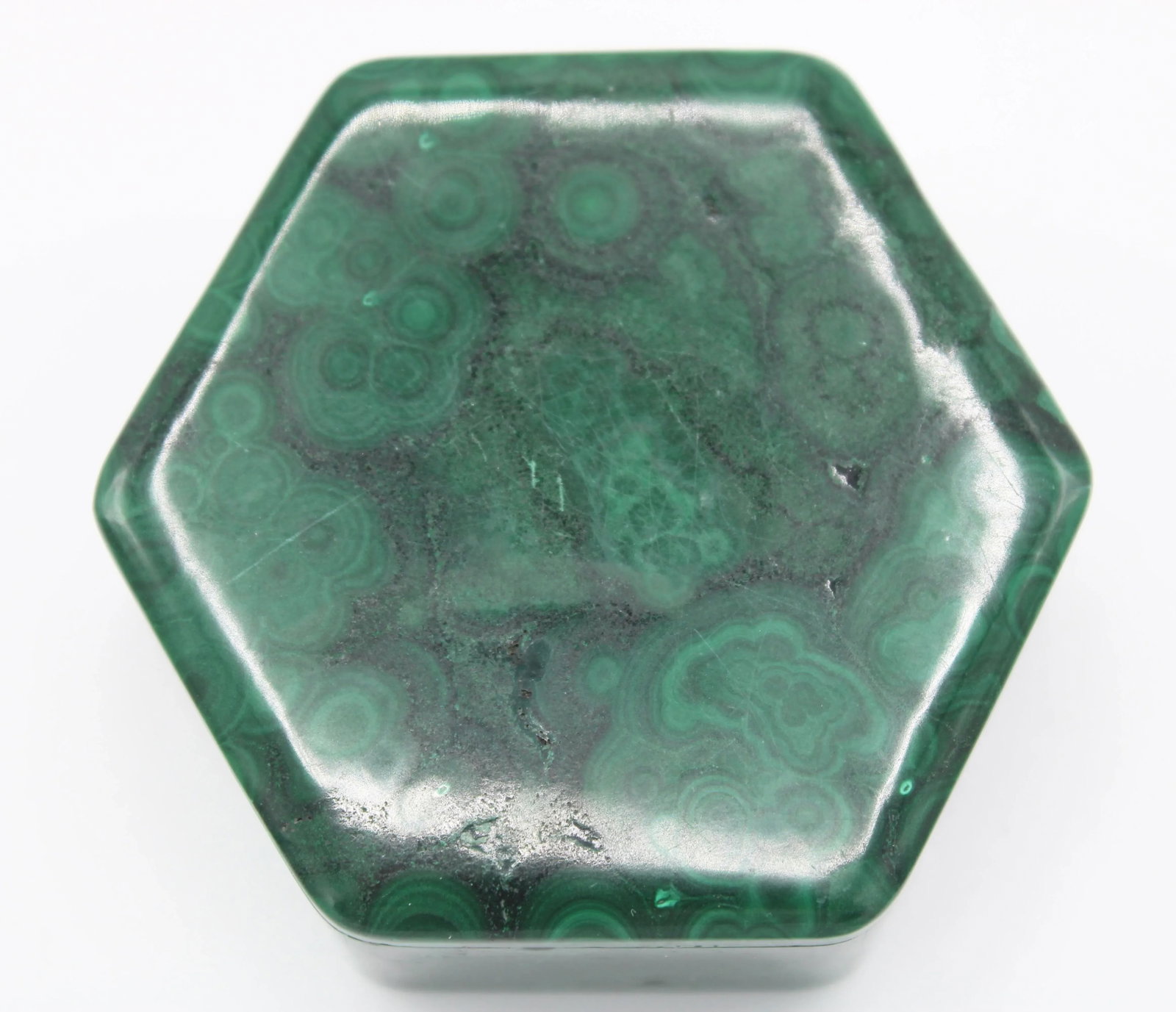 Vintage Hexagonal Genuine Malachite Box - 6