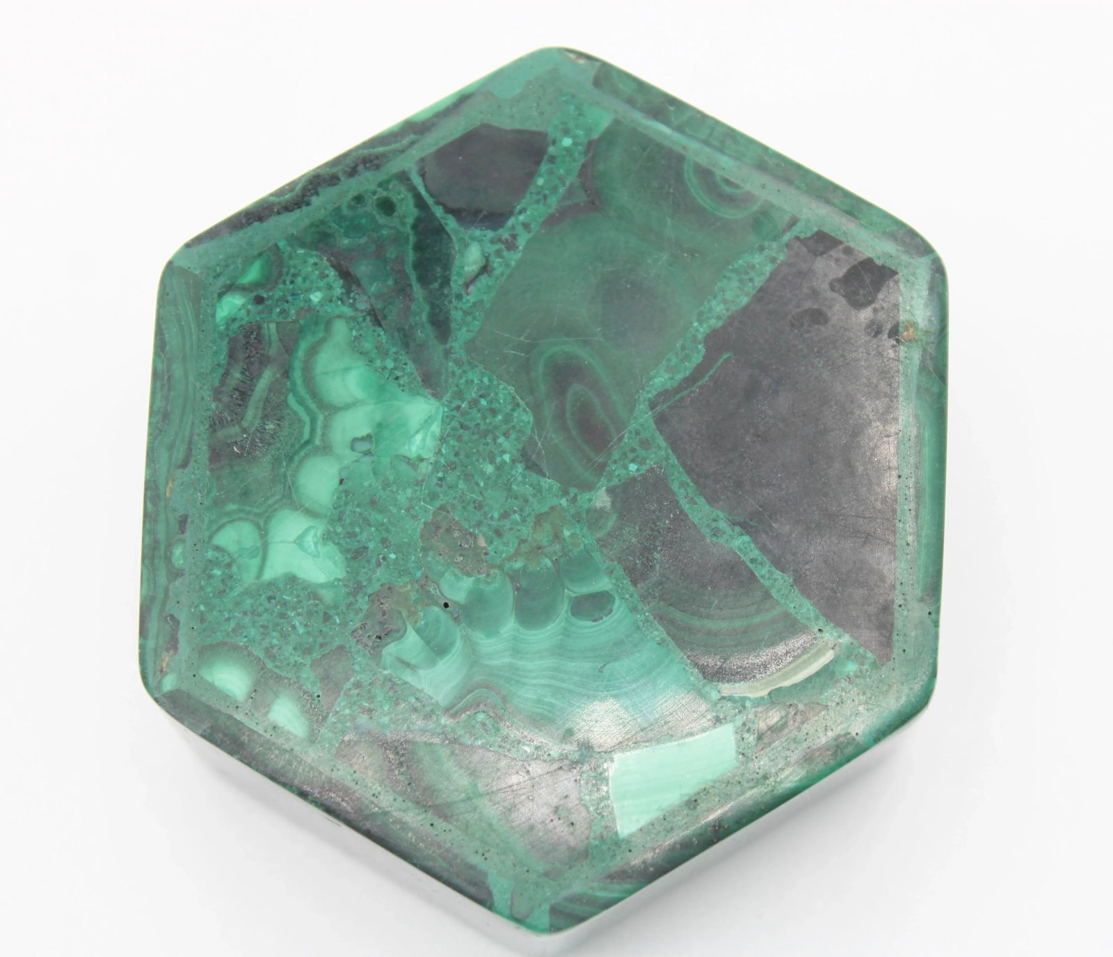Vintage Hexagonal Genuine Malachite Box - 7