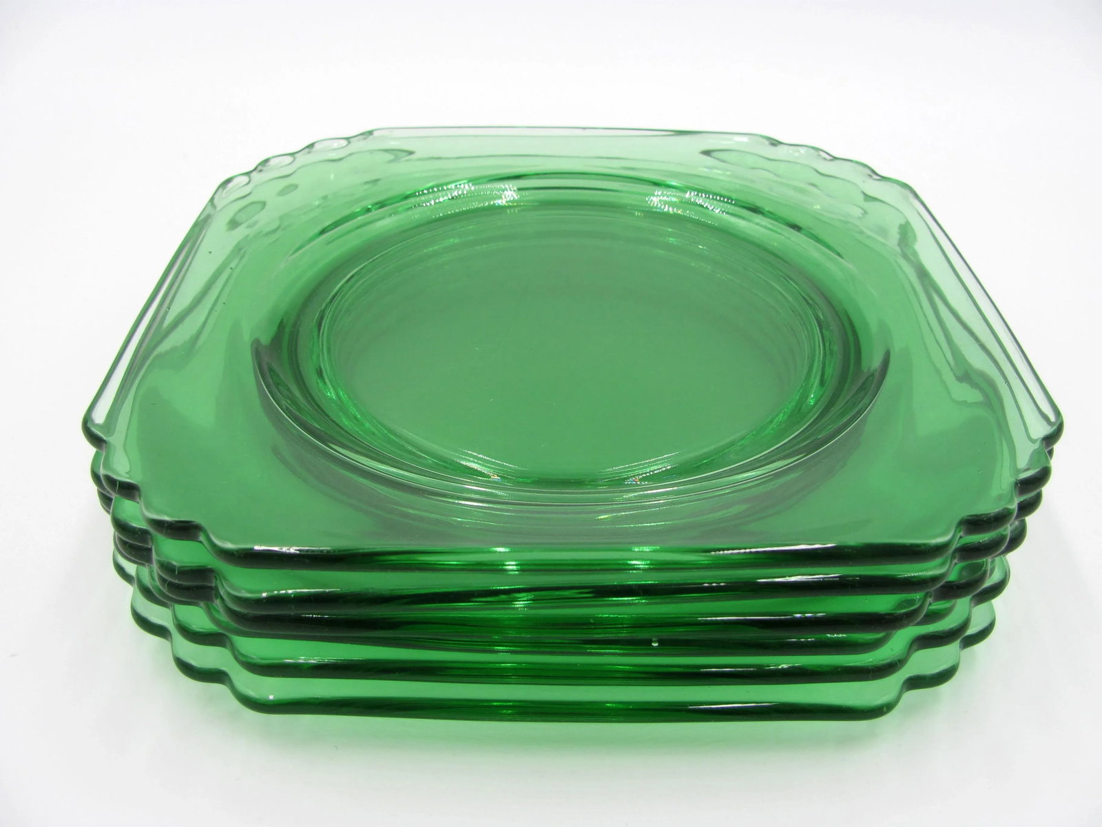 1930s American Fostoria Mayfair Green Square Salad or Dessert Plates - Set of 6 - 2