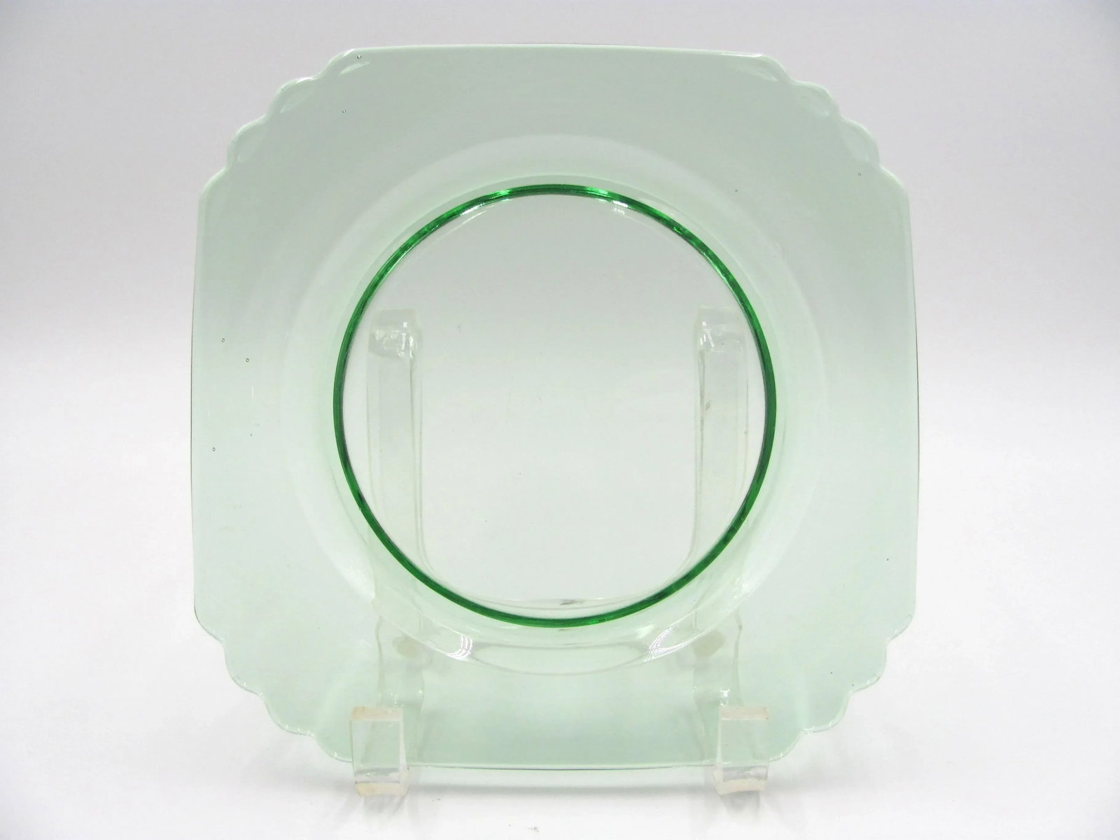 1930s American Fostoria Mayfair Green Square Salad or Dessert Plates - Set of 6 - 4