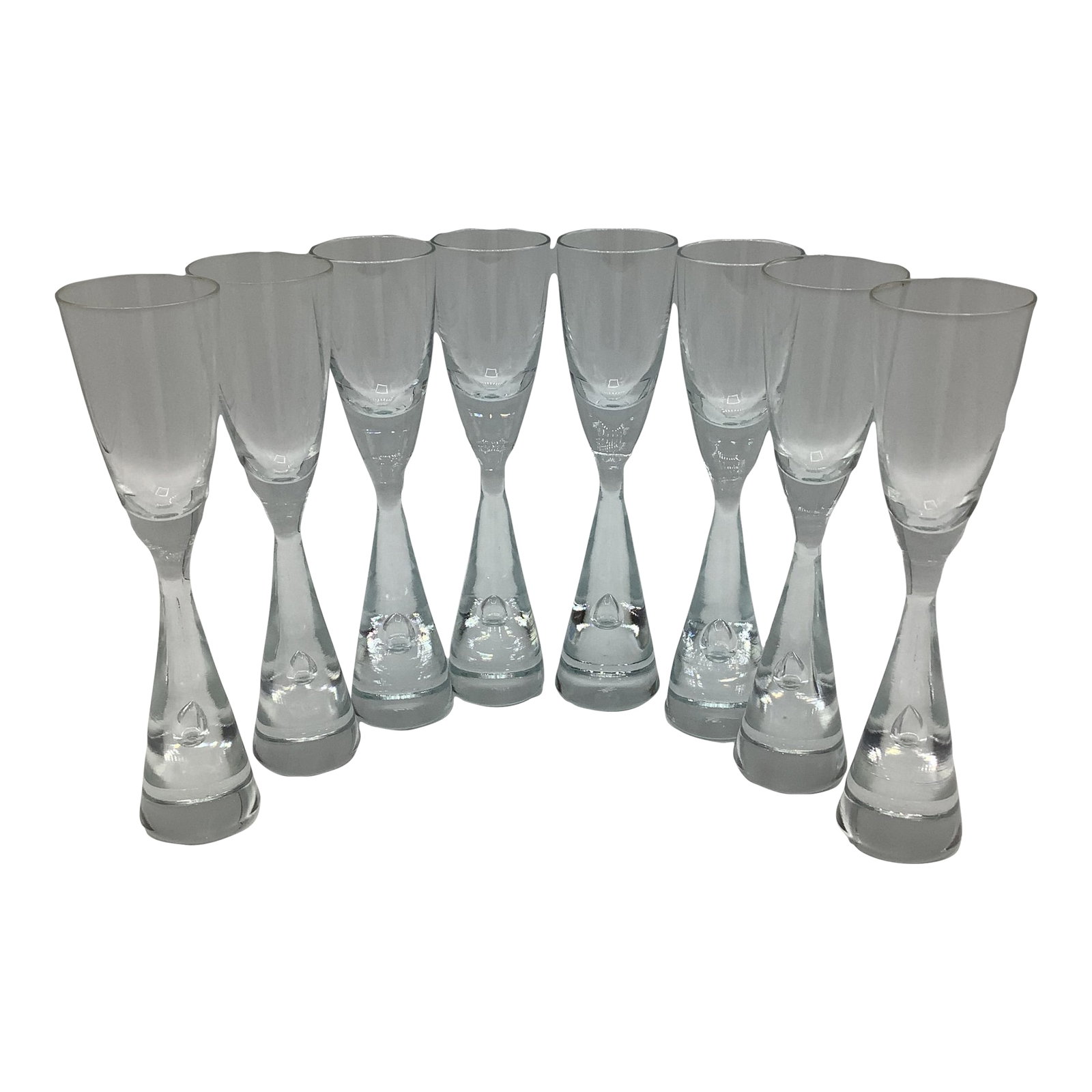 50's Holmegaard Denmark Princess Teardrop Crystal Cordial Flutes by Bent Severin - Set of 8: This is a rare set of 8 Holmegaard Denmark Princess Teardrop crystal Cordial flutes. They were designed in 1957 by Bent Severin. They measure 6" tall x 1 1/2" across the top. One has the tiniest flea