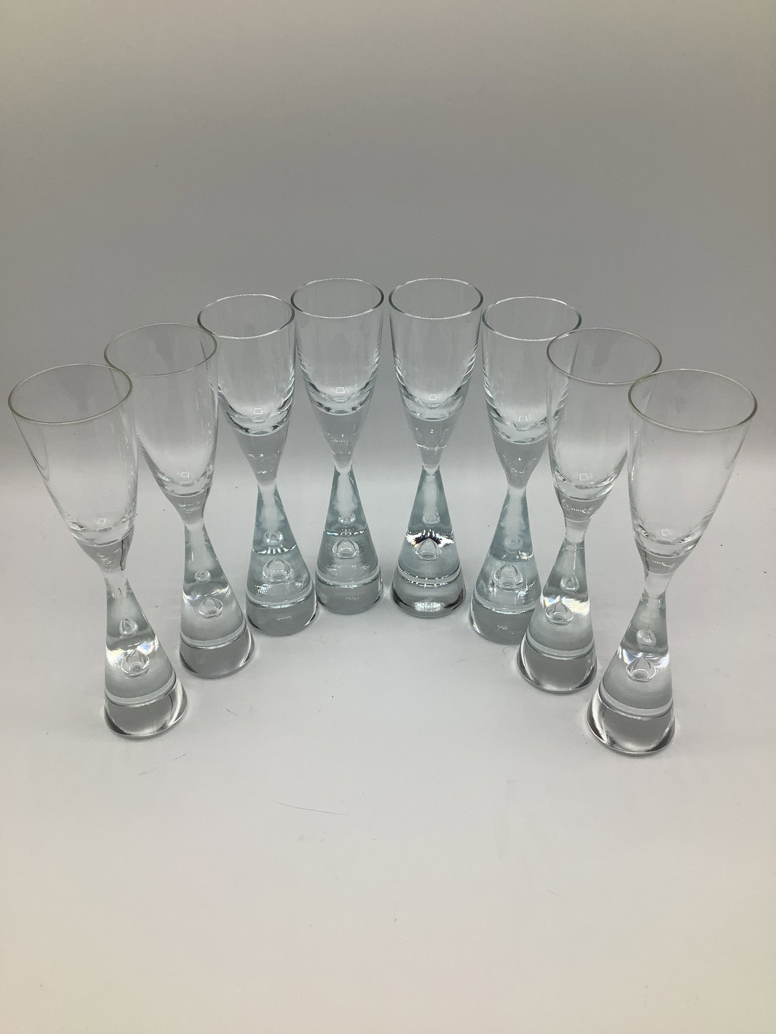 50's Holmegaard Denmark Princess Teardrop Crystal Cordial Flutes by Bent Severin - Set of 8 - 8