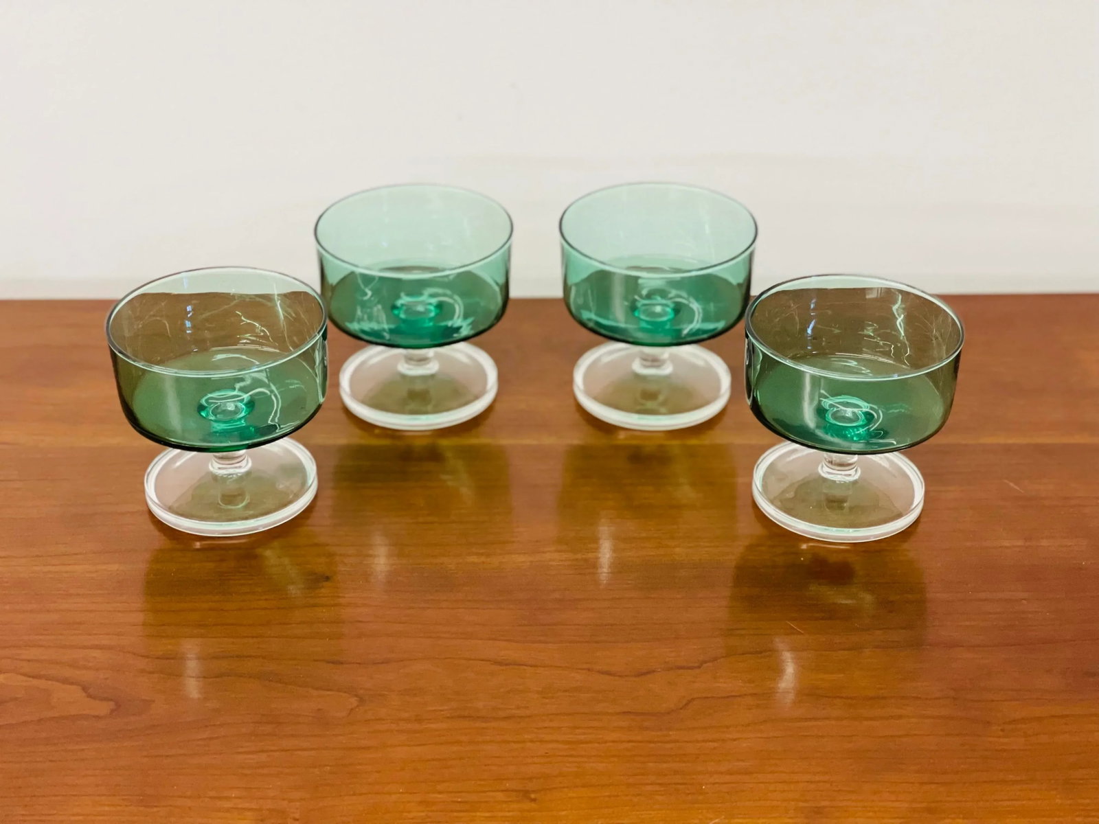 Vintage Mid-Century Modern French Cristal D'Arques Cavalier Green Champagne Coupes - Set of 4 - 2