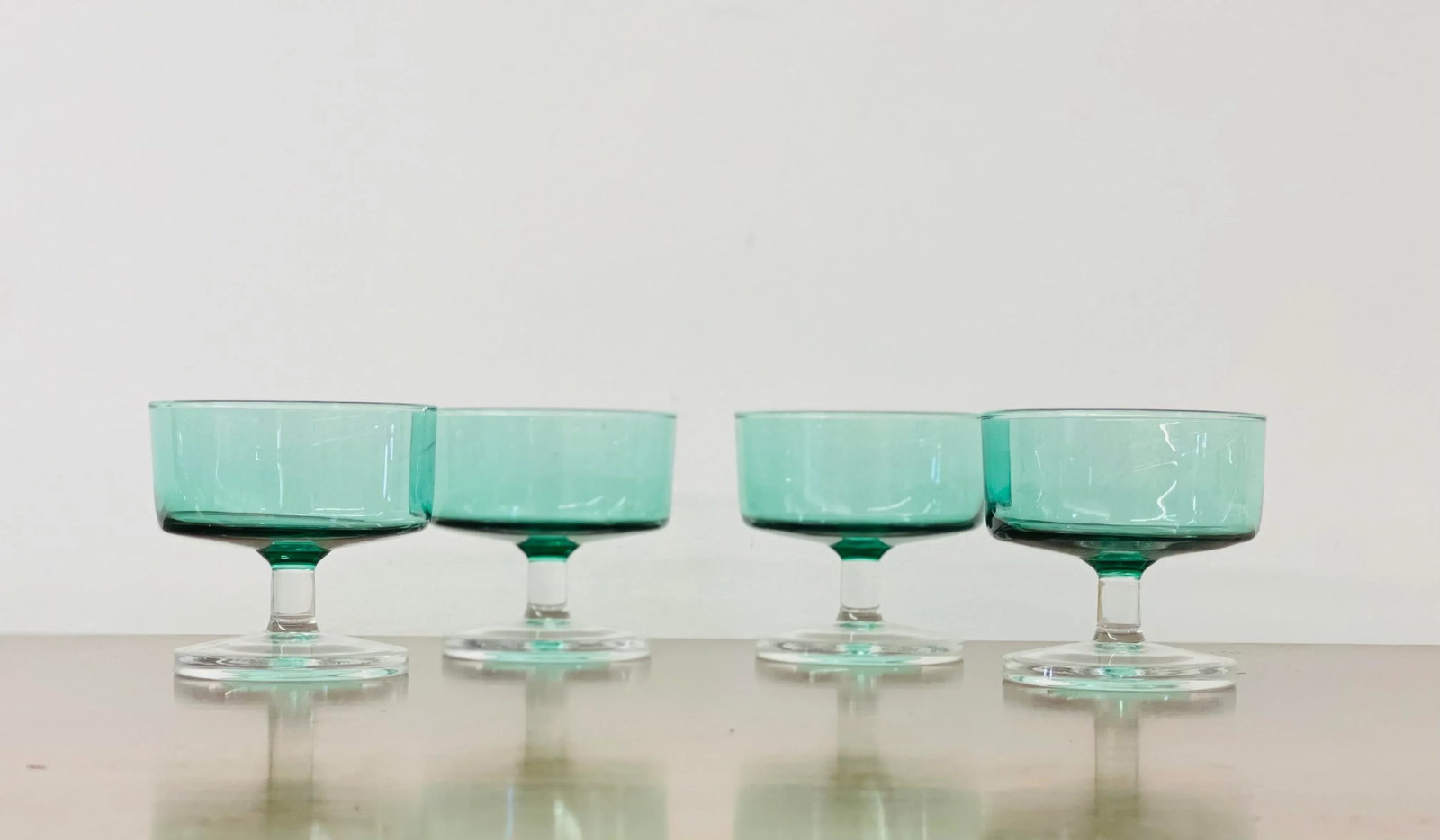 Vintage Mid-Century Modern French Cristal D'Arques Cavalier Green Champagne Coupes - Set of 4 - 3