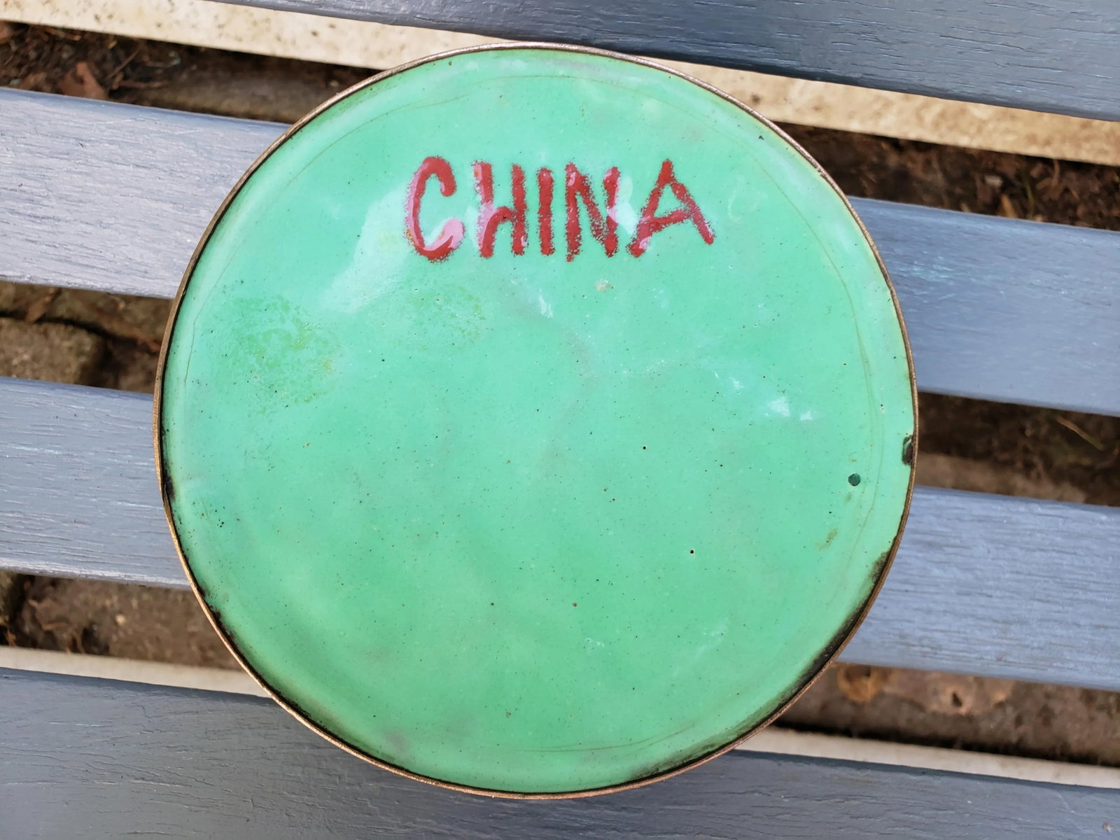 Early 20th Century Antique Chinese Cloisonne Jade Green Box W/Lid "China" Foo Dog Finial - 2