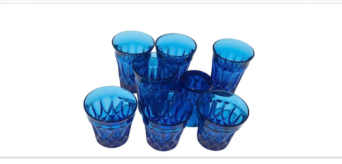1970s Brilliant Blue Drinking Glasses Set- 8 Pieces - 2