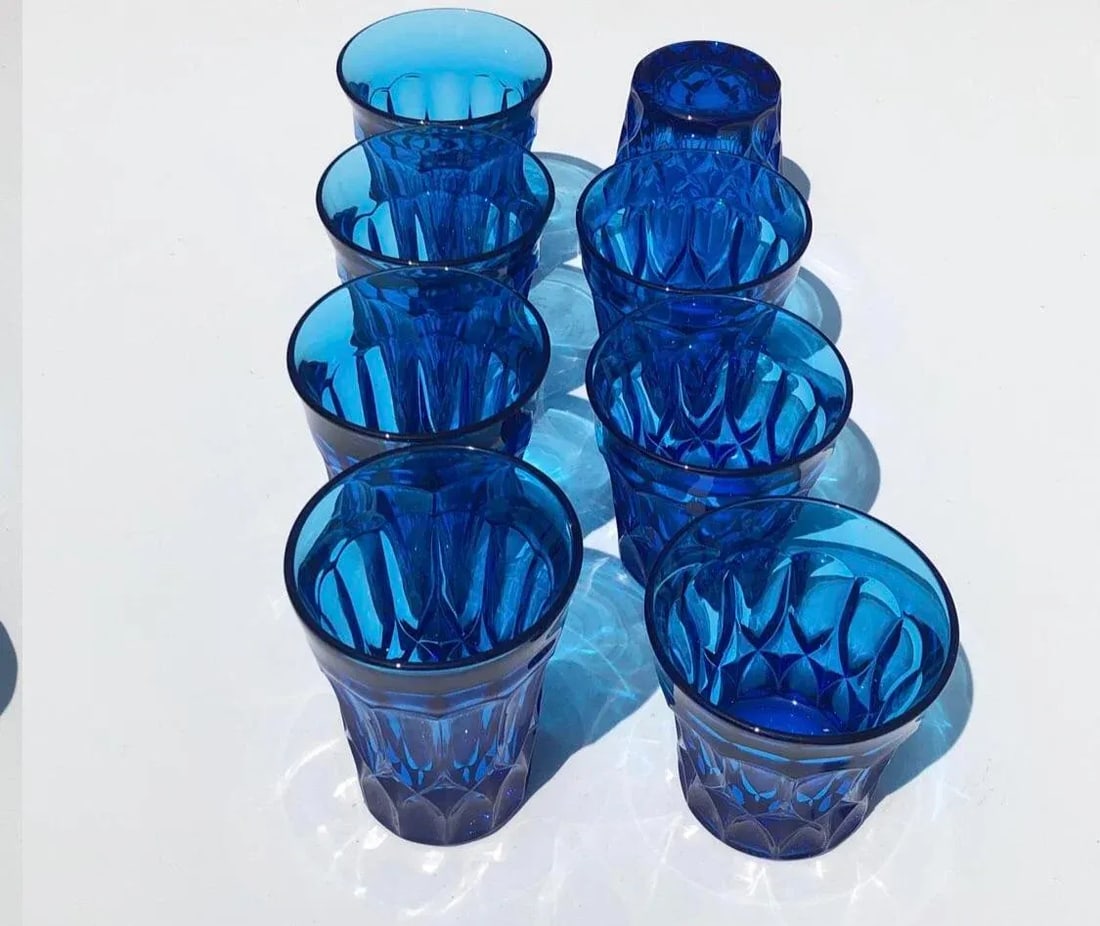 1970s Brilliant Blue Drinking Glasses Set- 8 Pieces - 4