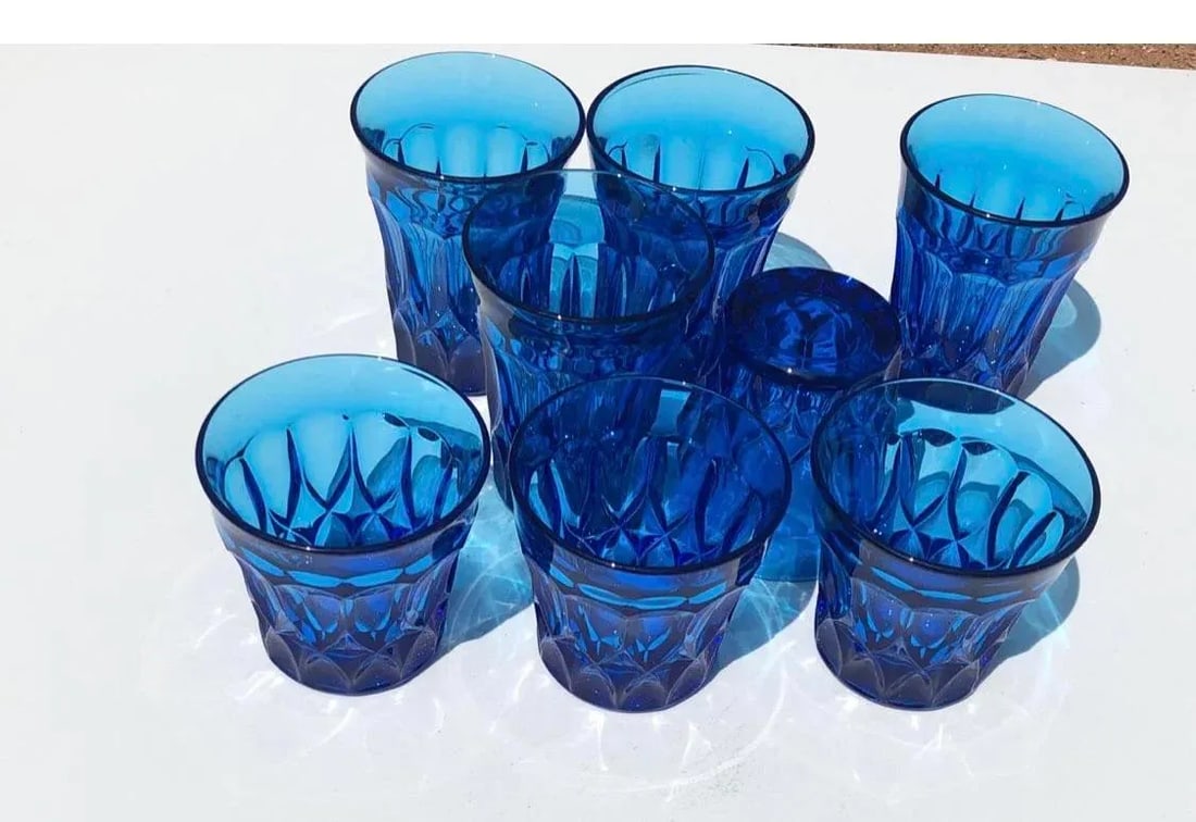 1970s Brilliant Blue Drinking Glasses Set- 8 Pieces - 5