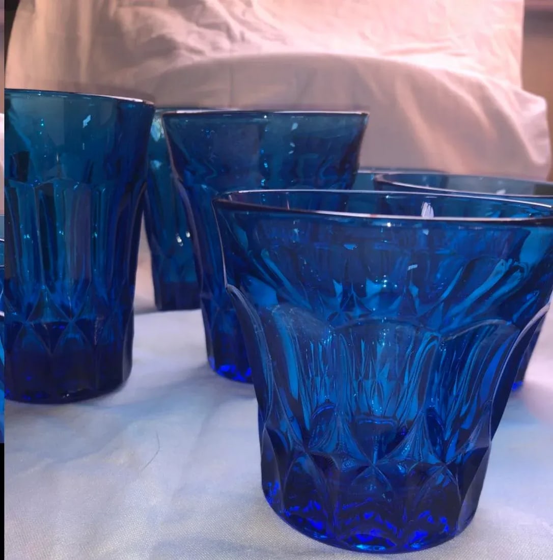 1970s Brilliant Blue Drinking Glasses Set- 8 Pieces - 8