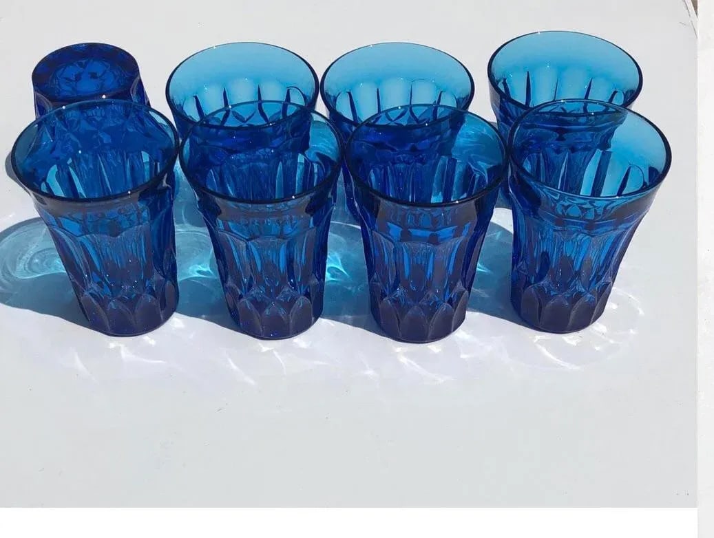 1970s Brilliant Blue Drinking Glasses Set- 8 Pieces - 9