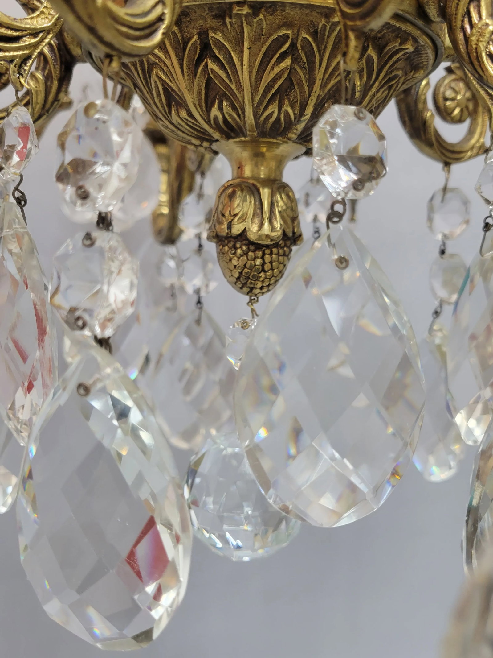 Mid 20th Century Cast Brass & Crystal Chandelier - 7