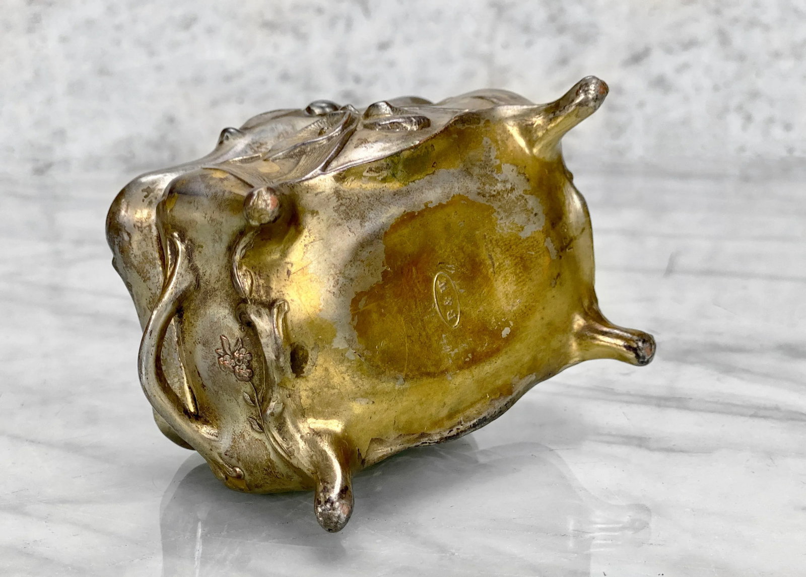Vintage Art Nouveau Gold Gilded Cast Metal Trinket Dresser Box - 11