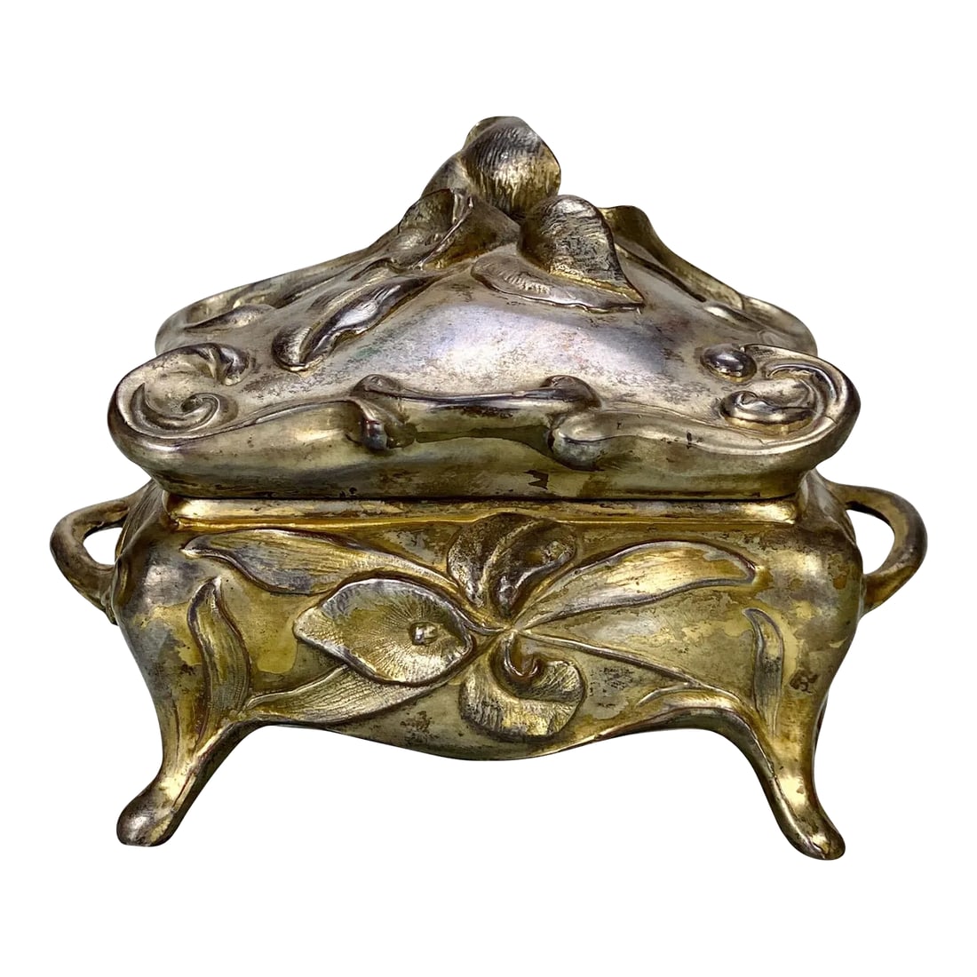 Vintage Art Nouveau Gold Gilded Cast Metal Trinket Dresser Box (1 of 13)