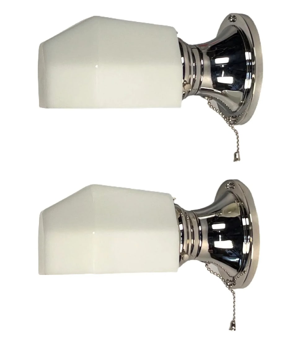 1930s Chrome Art Deco Bath Sconces - a Pair - 5