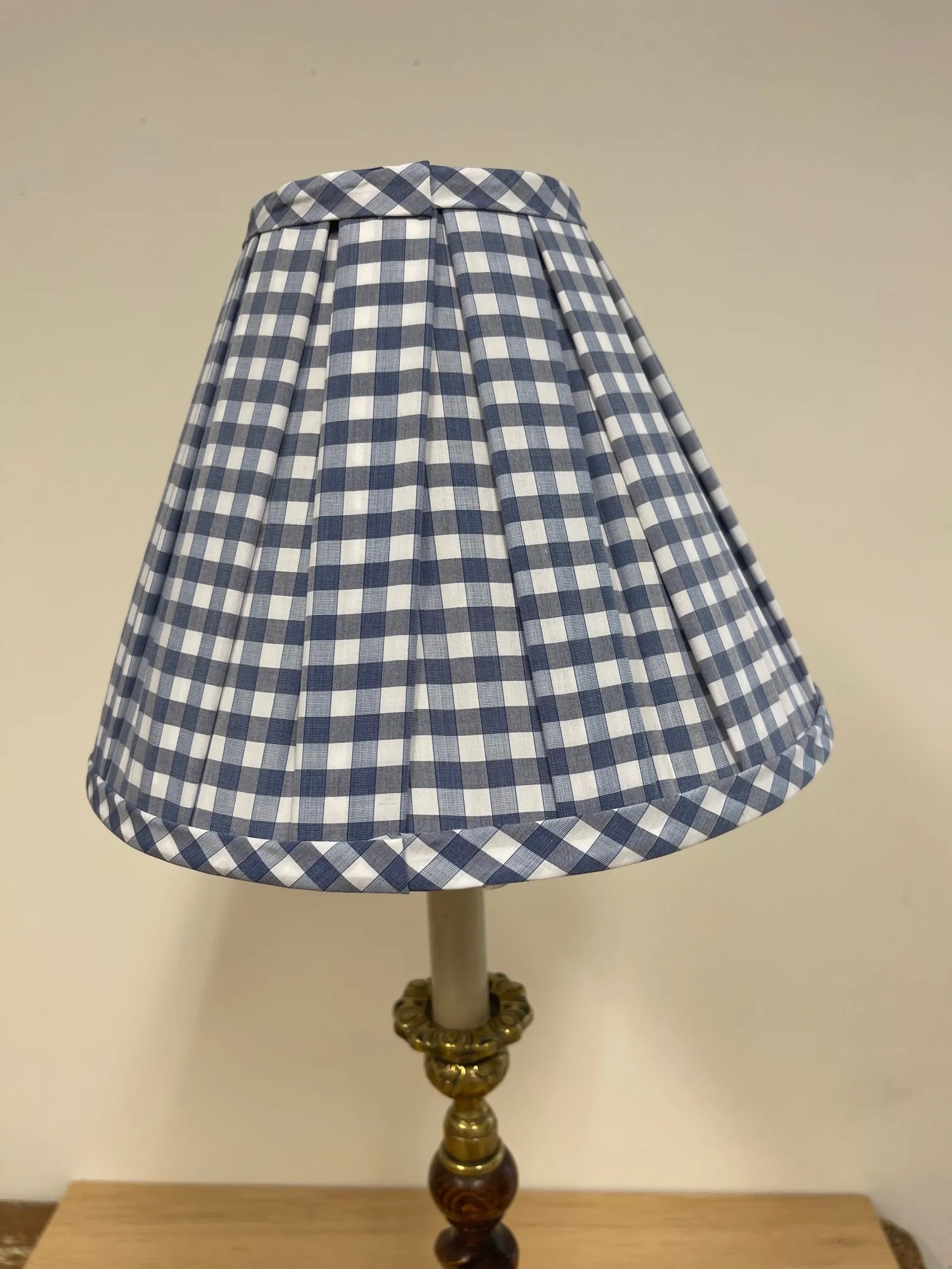 Vintage Oak Barley Turned Candlestick Lamps French Wired With Custom Box Pleated Shades - a Pair - 3