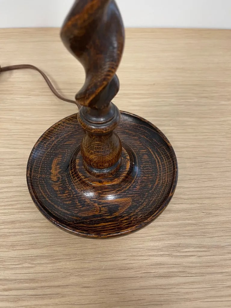 Vintage Oak Barley Turned Candlestick Lamps French Wired With Custom Box Pleated Shades - a Pair - 6