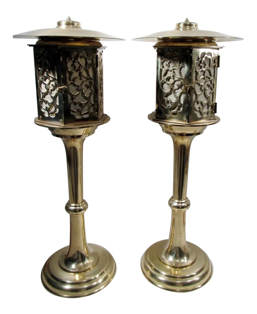 Japanese Brass Lantern Lamps - A Pair (1 of 10)