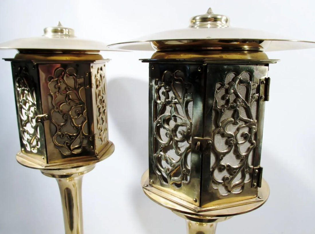Japanese Brass Lantern Lamps - A Pair - 3