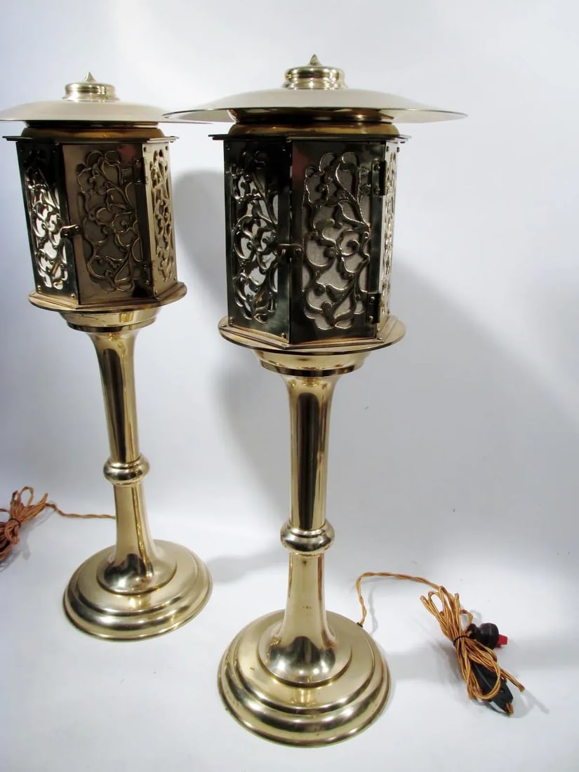 Japanese Brass Lantern Lamps - A Pair - 4