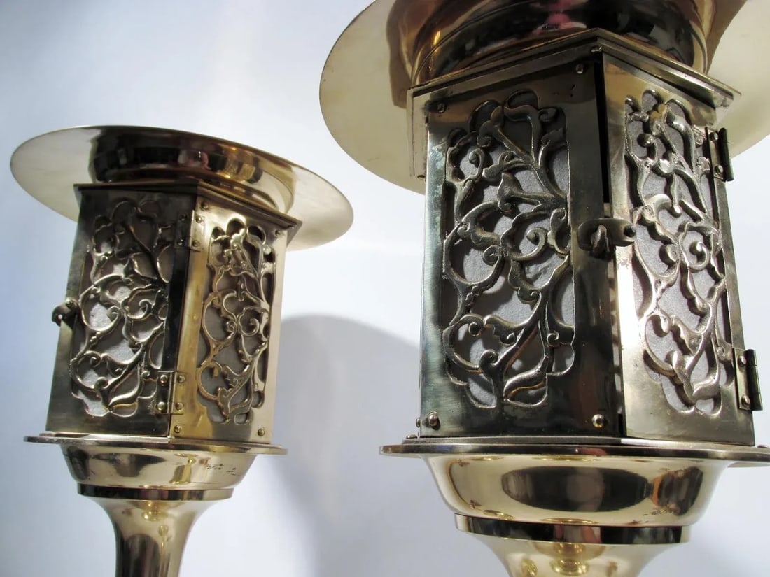 Japanese Brass Lantern Lamps - A Pair - 5