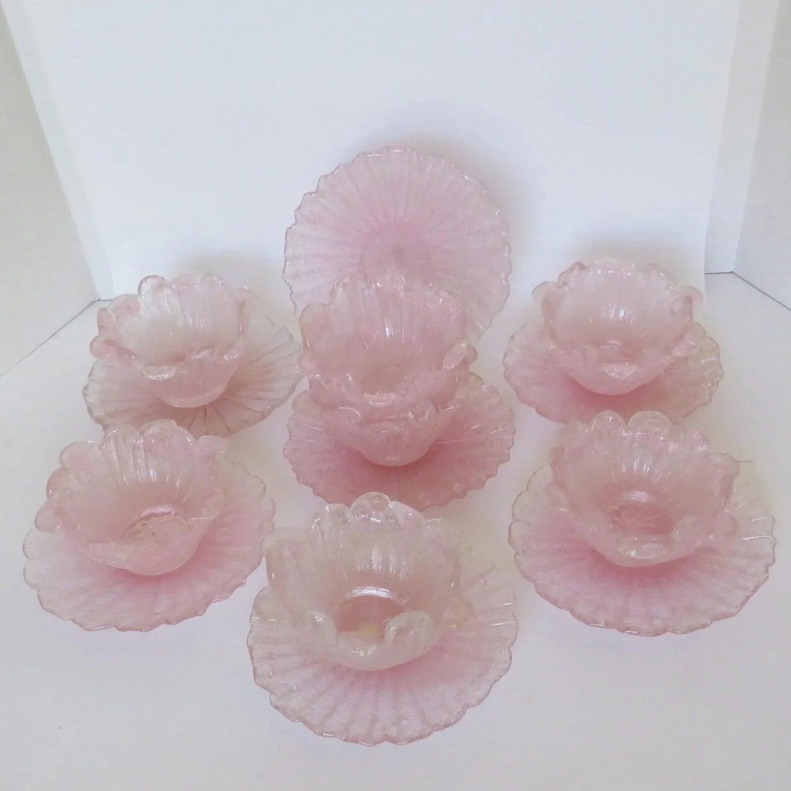 Fratelli Toso Murano Pink Bowls & Plates, Set of 7 - 10