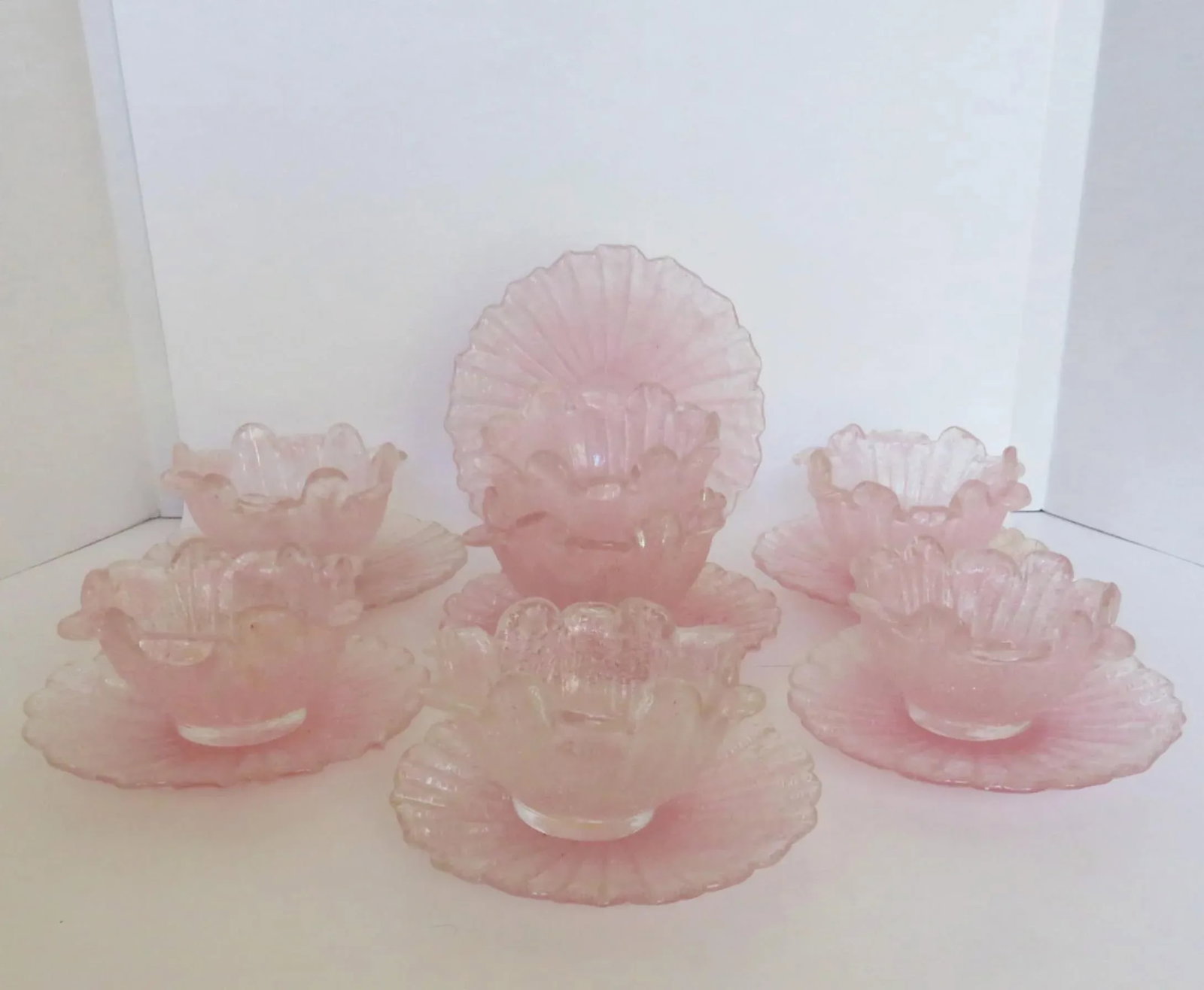 Fratelli Toso Murano Pink Bowls & Plates, Set of 7 - 3