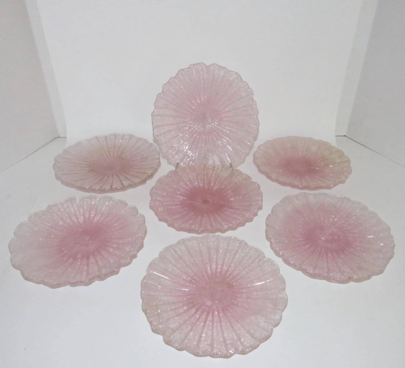 Fratelli Toso Murano Pink Bowls & Plates, Set of 7 - 5