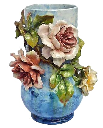 Antique Barbotine Majolica French Floral Vase (1 of 4)