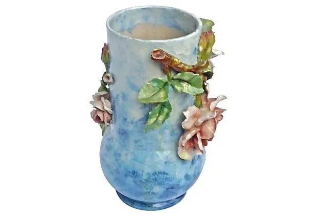 Antique Barbotine Majolica French Floral Vase - 2